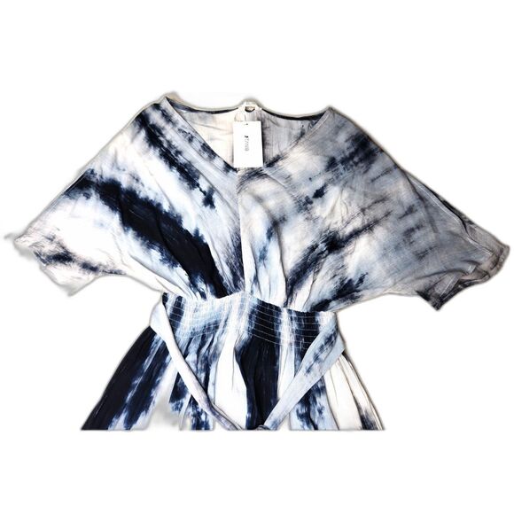 Blue Tie-Dye Kimono Sleeve Maxi Dress NWT Tanib Sz. M Gauzy Rayon Boho Feminine - Picture 7 of 8